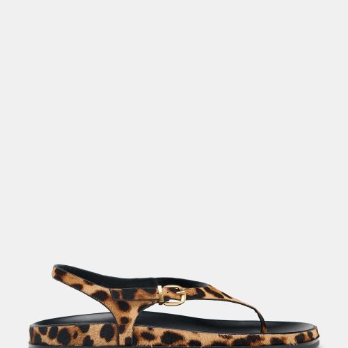 Leopar Desenli Deri Sandalet